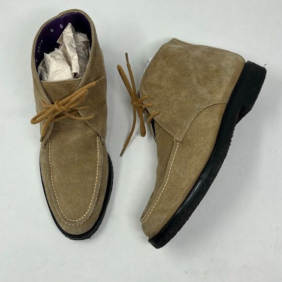 Ralph Lauren Suede Leather Chukka Boots Shoes Women Sz 6 Made Italy Tan Lace-Up